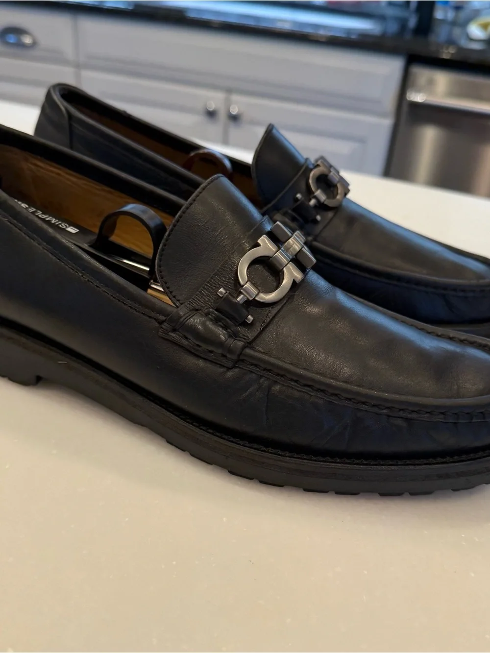 Salvatore Ferragamo Men’s David Gancini Bit Leather Loafers Black Sz 7D Wms 8.5